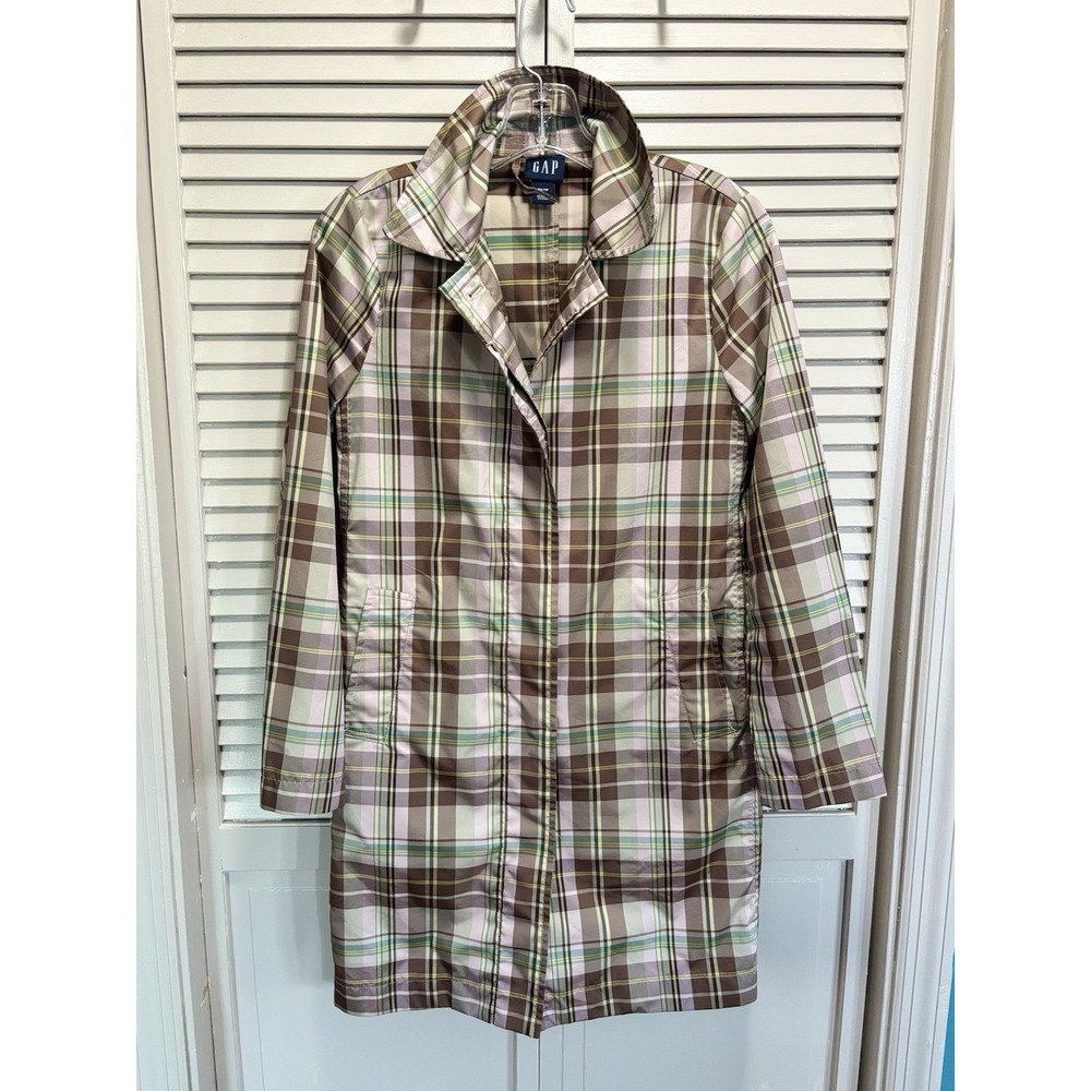 GAP Plaid Lightweight Jacket Button Collar Size XS Brown/Pink